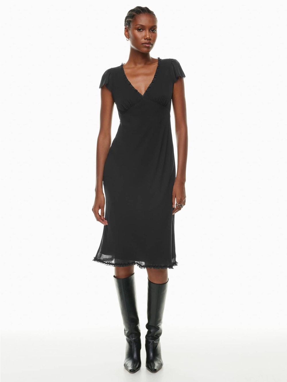 Aritzia Wilfred Camelot Cap Sleeve Chiffon Midi Dress Size X-Small